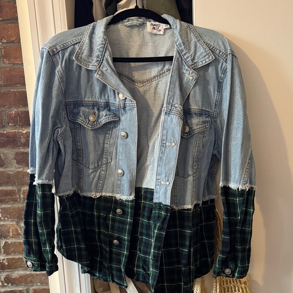 Princess Polly Denim and Plaid Button-Up Jacket size XS/S